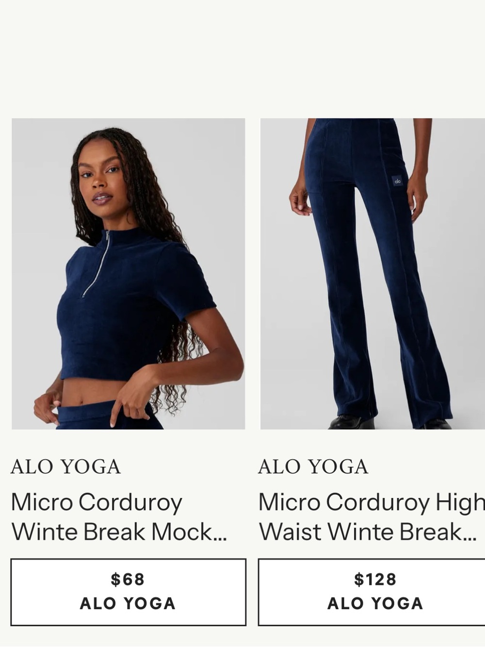 ALO Yoga Micro Corduroy Winter Break Crop Top and Pants Set